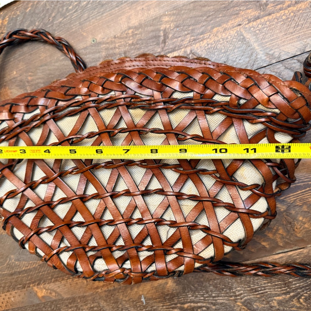 Vintage brown BONANI Basket Weave Leather Crossbody Shoulder Bag Purse - Picture 10 of 12